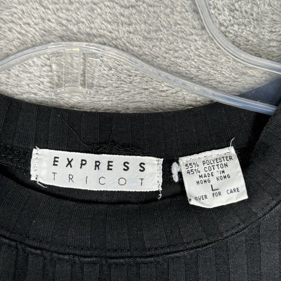 Express Tricot Shirt Womens Large Black Ribbed Minimalist Neutral Retro Vintage - Picture 5 of 7